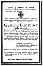 Totenzettel Gertrud Lürtzener